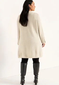 Strikkede|Tunika- Strikket tunika med slids Lys beige melange