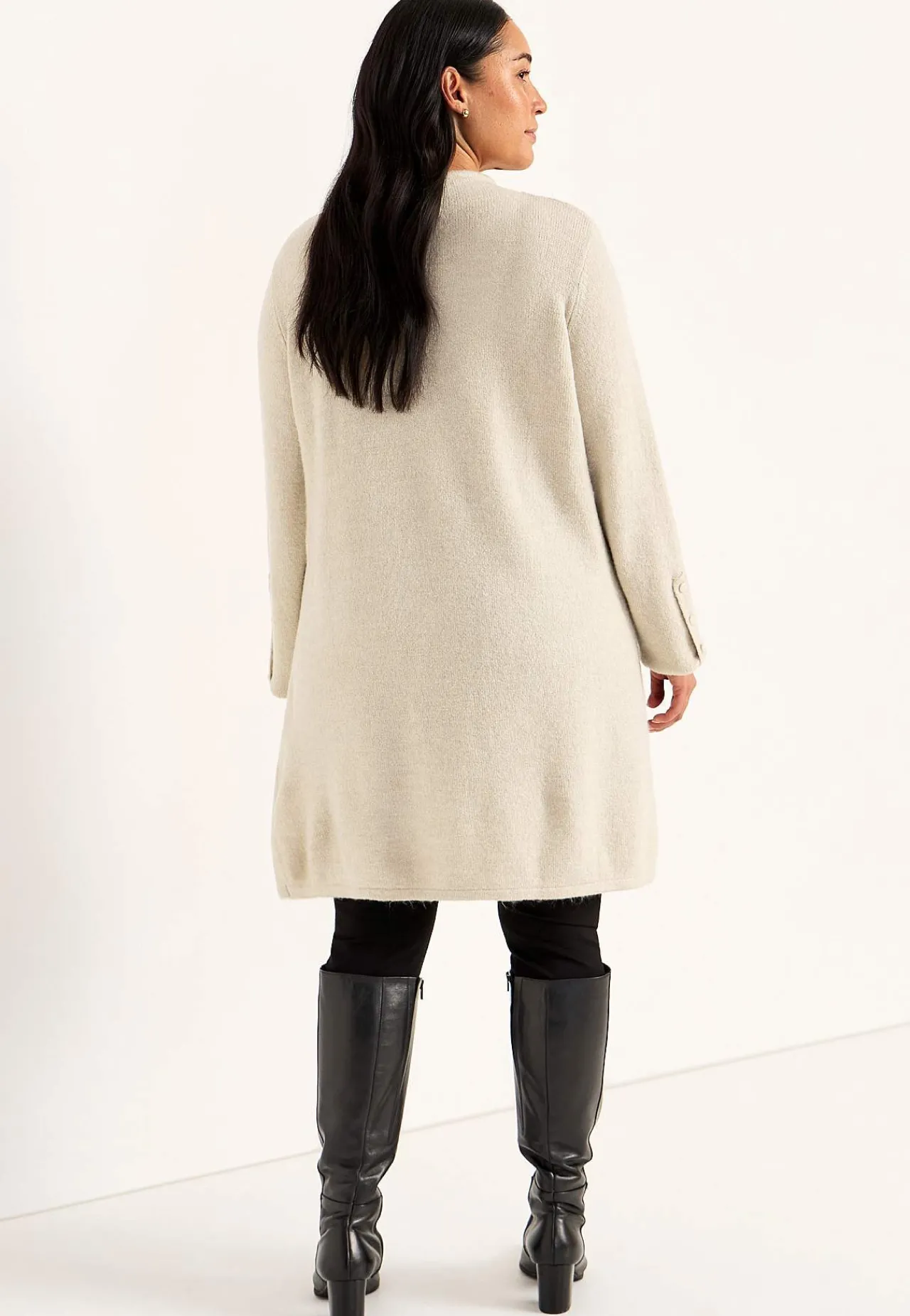 Strikkede|Tunika- Strikket tunika med slids Lys beige melange