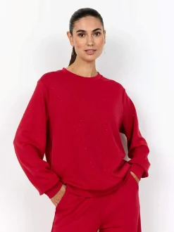 Sweatshirts|Toppe-Soyaconcept Superblød jerseytop med rhinsten Rød