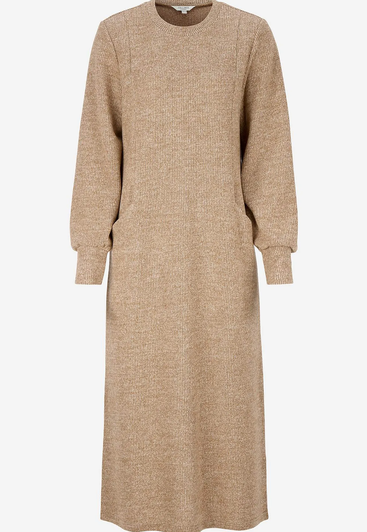 Strikkjoler|Kjoler-Cellbes of Sweden Superblød kjole med lommer Beata Camel beige melange