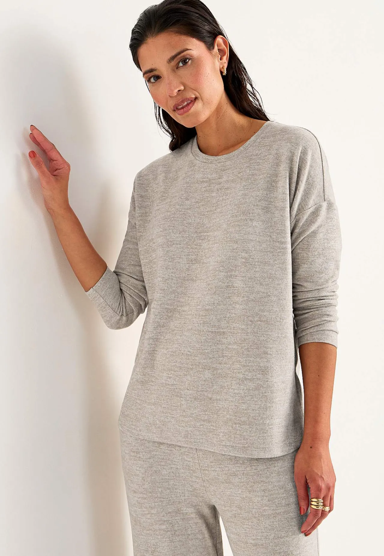 Toppe|Matchende Sæt-Cellbes of Sweden Superblød, langærmet jerseytop Beige / Meleret