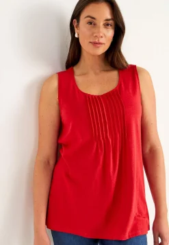Toppe|Tanktoppe- Tanktop med dekorativ fold Rød