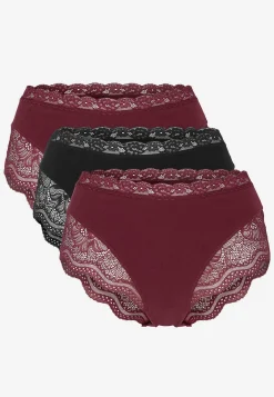 Undertøj|Flerpak Undertøj-Cellbes of Sweden Trusse i bomuld med blondekant 3-pack Vinrød + Sort