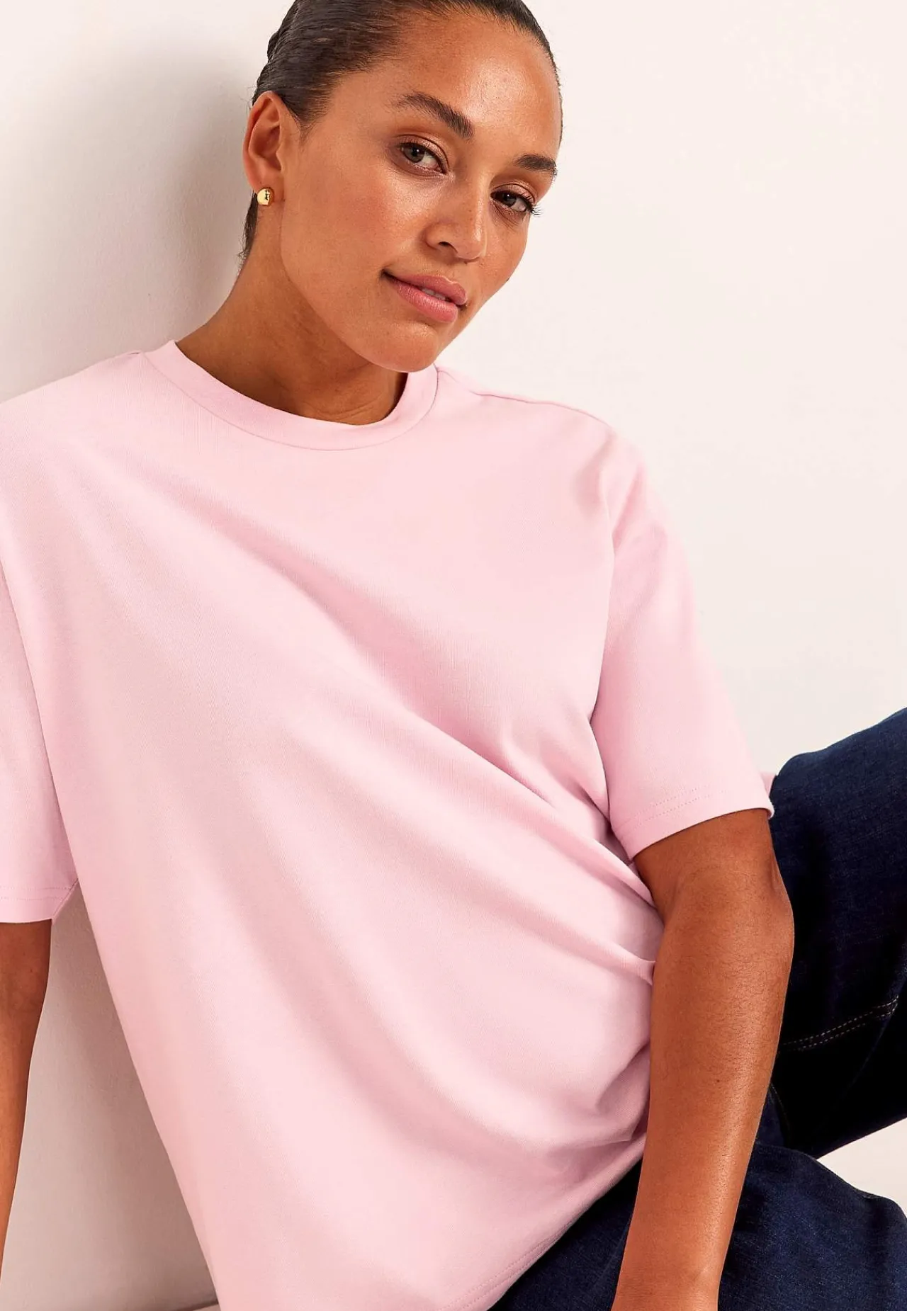 Toppe|T-Shirts- T-shirt i kraftig bomuldsjersey Rosa