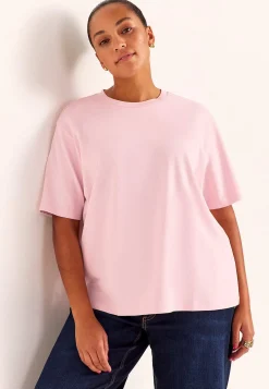 Toppe|T-Shirts- T-shirt i kraftig bomuldsjersey Rosa