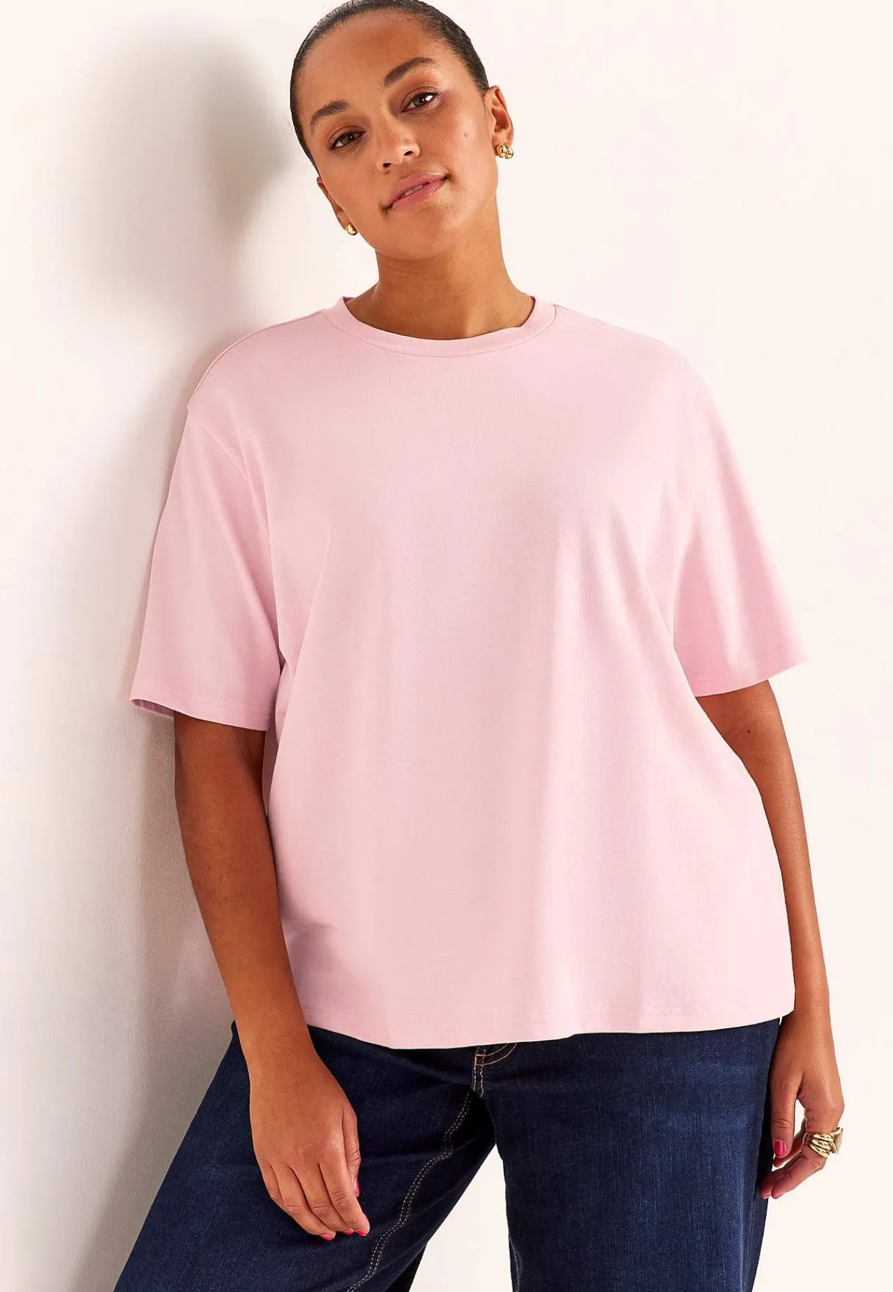 Toppe|T-Shirts- T-shirt i kraftig bomuldsjersey Rosa