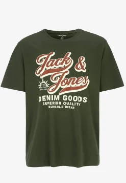 T-Shirts-JACK & JONES PLUS T-shirt med stort tryk ved fronten Mørkegrøn