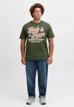 T-Shirts-JACK & JONES PLUS T-shirt med stort tryk ved fronten Mørkegrøn