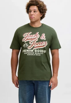 T-Shirts-JACK & JONES PLUS T-shirt med stort tryk ved fronten Mørkegrøn