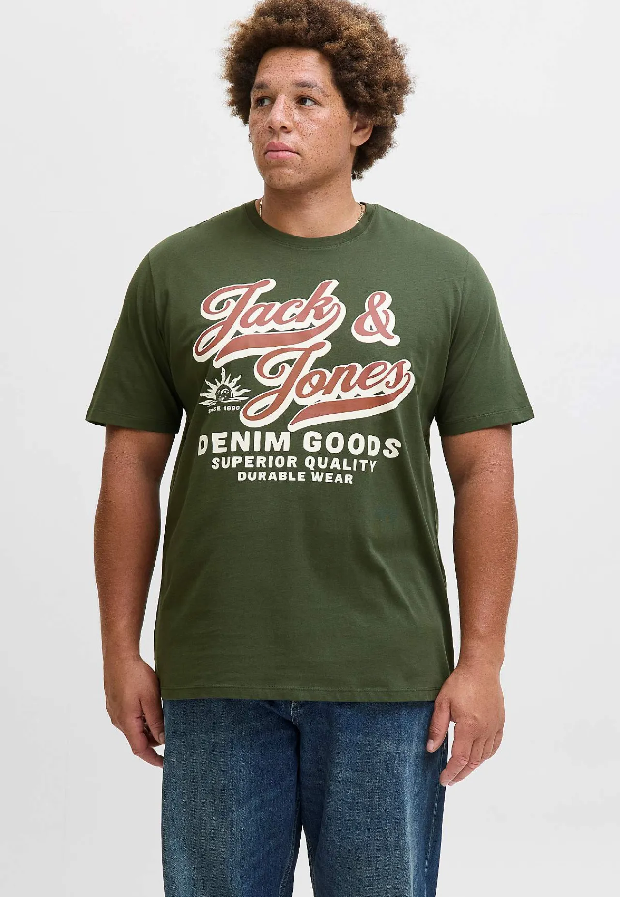 T-Shirts-JACK & JONES PLUS T-shirt med stort tryk ved fronten Mørkegrøn
