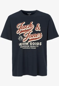 T-Shirts-JACK & JONES PLUS T-shirt med stort tryk ved fronten Marine