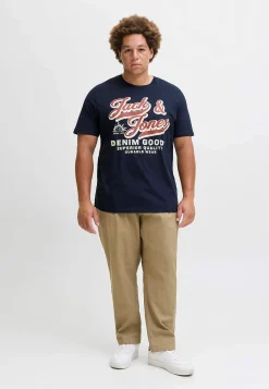 T-Shirts-JACK & JONES PLUS T-shirt med stort tryk ved fronten Marine