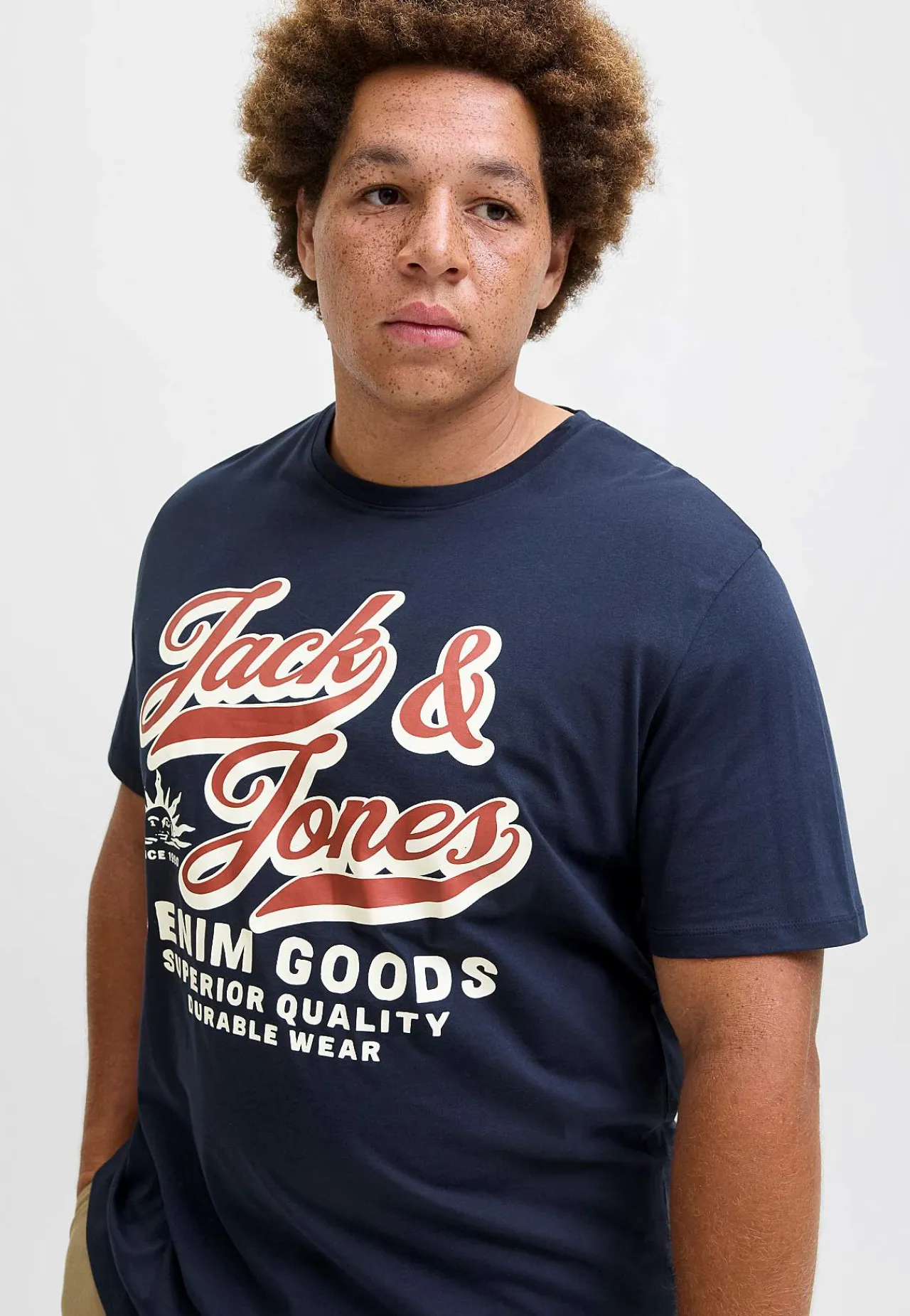 T-Shirts-JACK & JONES PLUS T-shirt med stort tryk ved fronten Marine