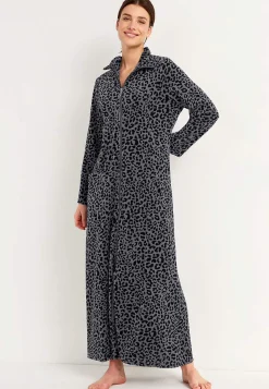 Undertøj|Nat- Og Hyggetøj- Velour, lang morgenkåbe Wilma Leopard