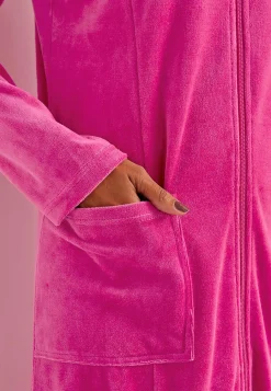 Undertøj|Nat- Og Hyggetøj- Velour morgenkåbe Wilma Cerise