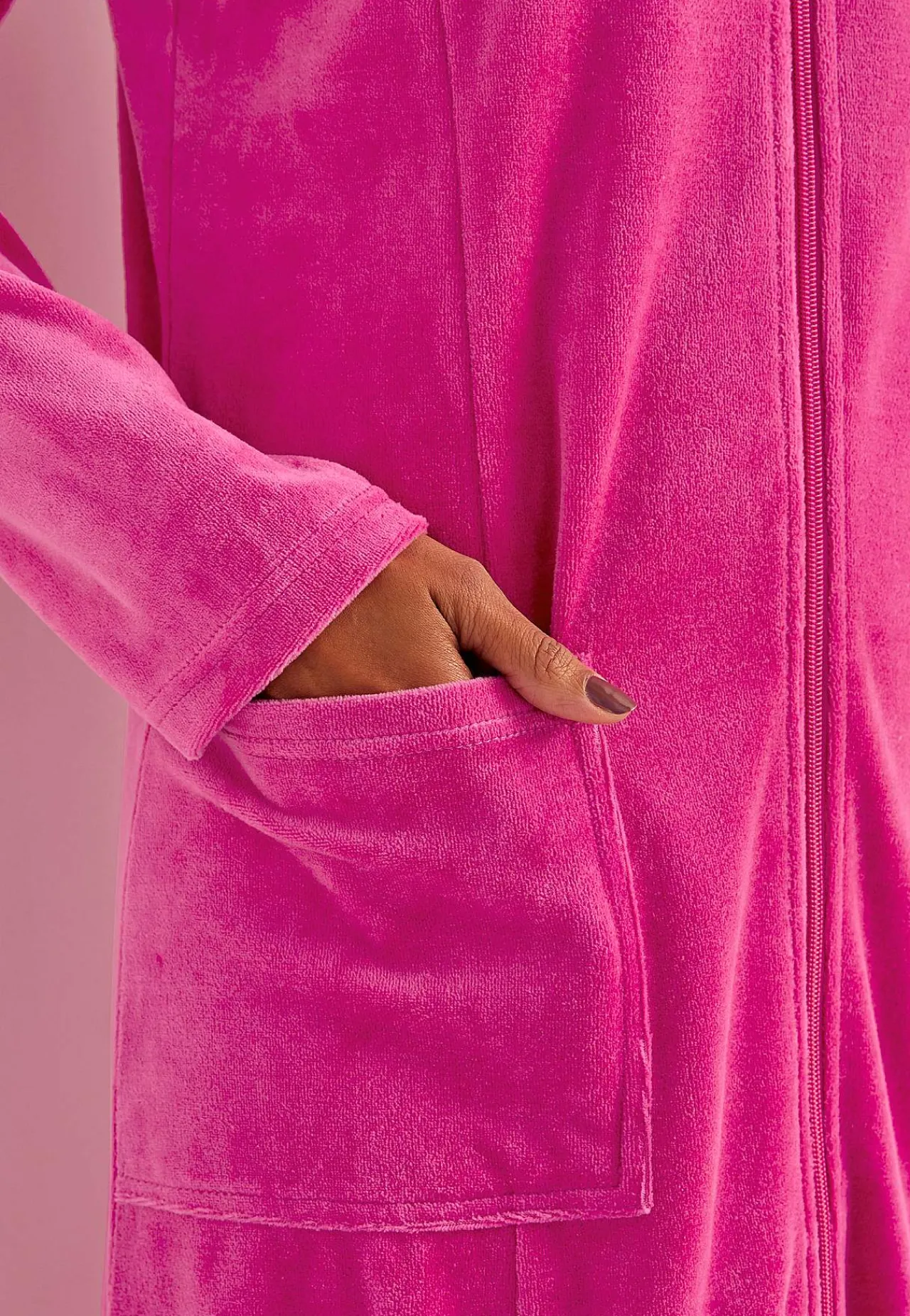 Undertøj|Nat- Og Hyggetøj- Velour morgenkåbe Wilma Cerise