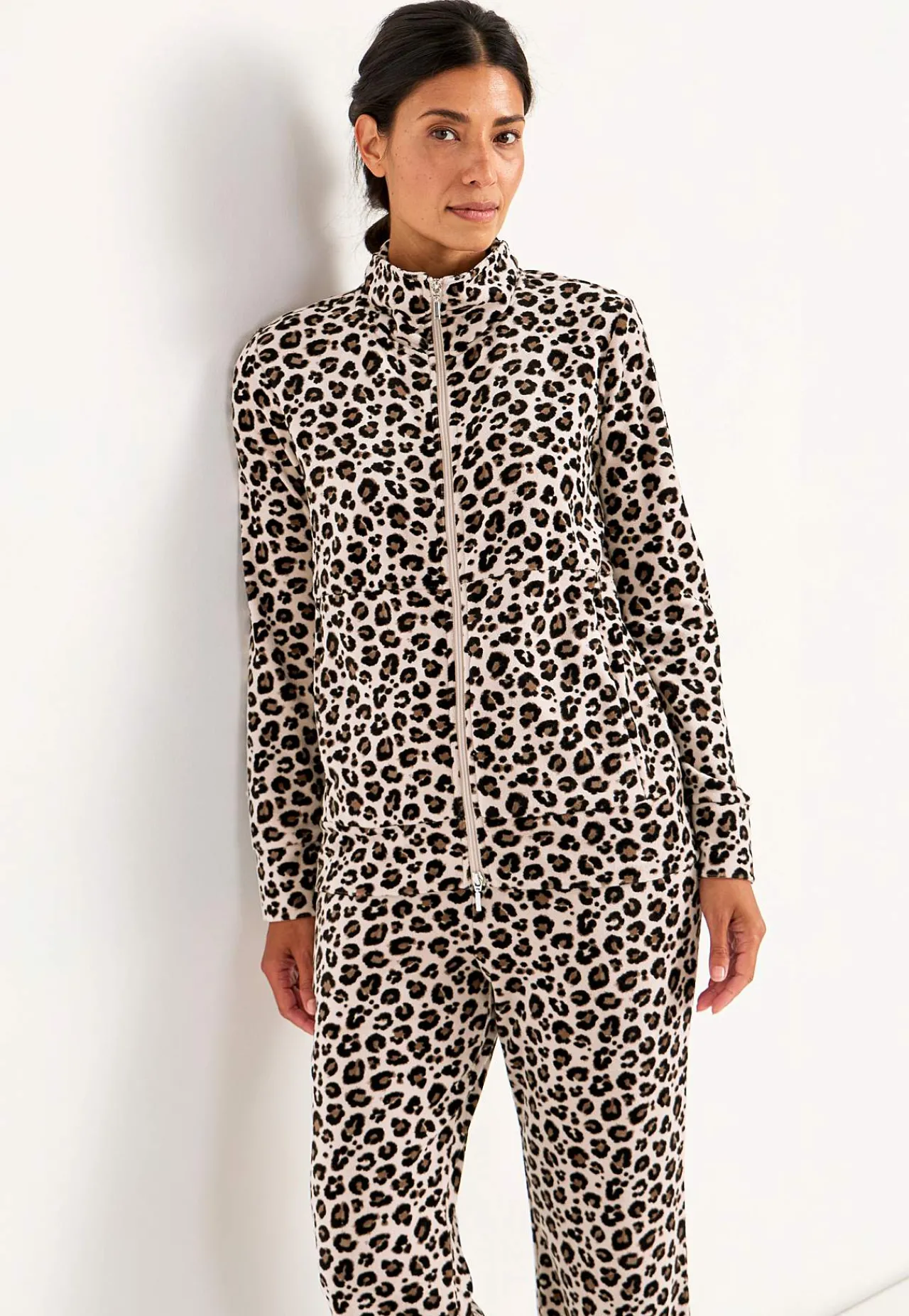 Matchende Sæt|Undertøj-Cellbes of Sweden Velourjakke med lynlås Wilma Beige / Leopard