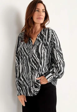 Mønstrede|Bluser-Cellbes of Sweden Vævet bluse med knapper Sort / Beige / Mønstret