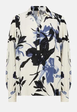 Bluser- Vævet bluse med printet blomstermønster Offwhite / Blå / Mønstret