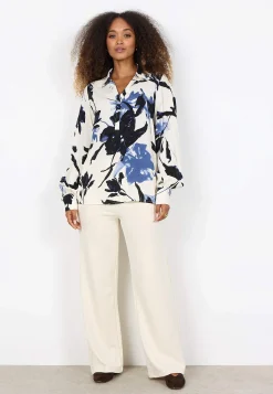 Bluser- Vævet bluse med printet blomstermønster Offwhite / Blå / Mønstret