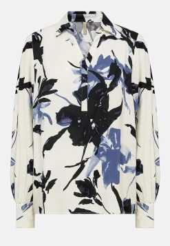 Bluser- Vævet bluse med printet blomstermønster Offwhite / Blå / Mønstret