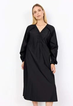 Midikjoler- Vævet kjole i poplin Sort