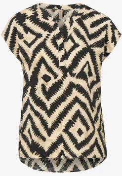 Bluser|Kortærmede- Vævet, let krøllet viskosebluse Beige / Sort