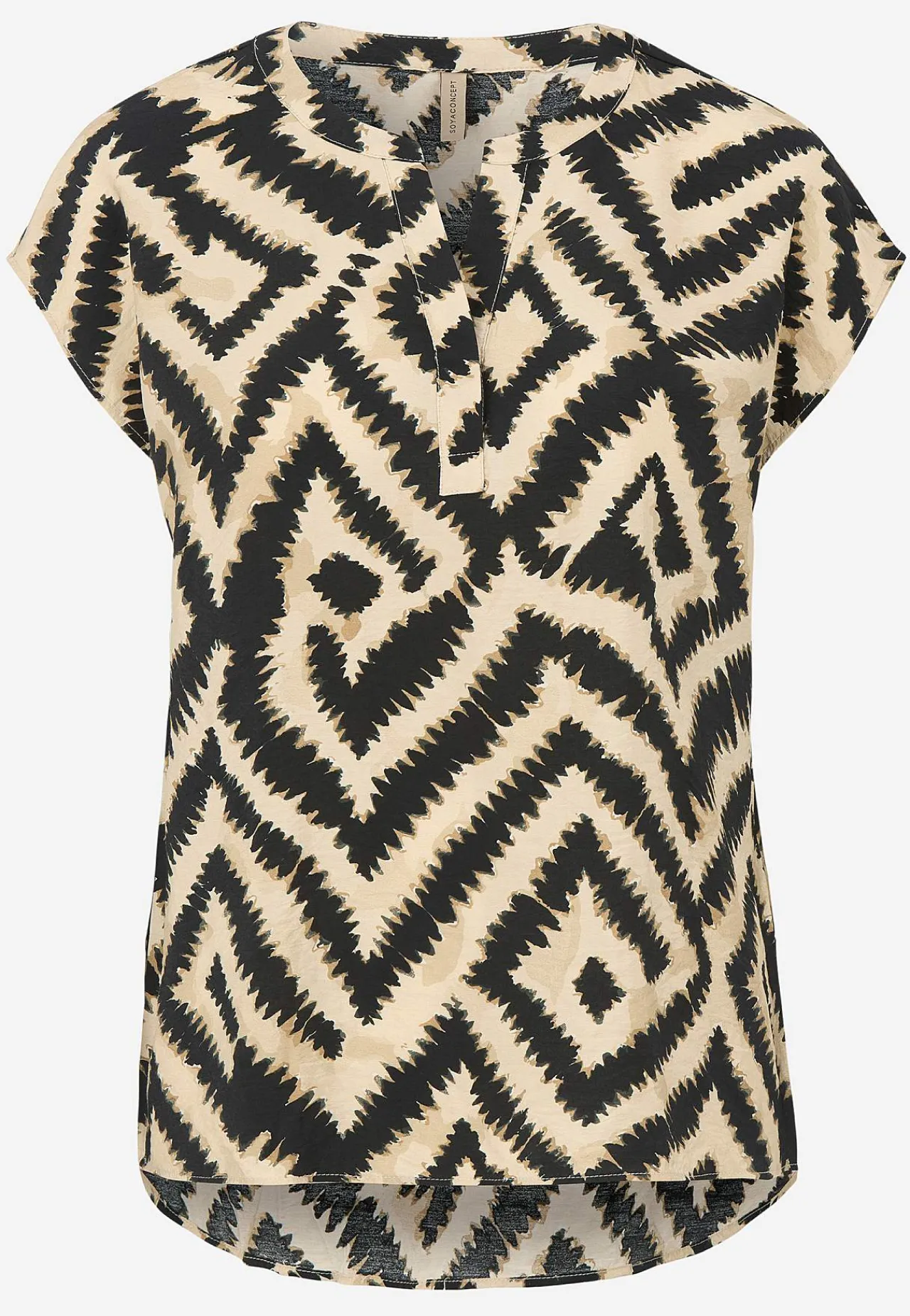 Bluser|Kortærmede- Vævet, let krøllet viskosebluse Beige / Sort