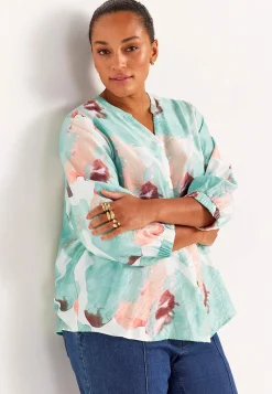Mønstrede|Bluser- Vævet, mønstret bluse med knapper | Cellbes