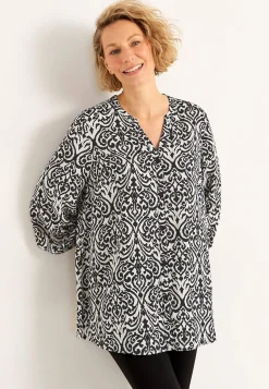 Mønstrede-Cellbes of Sweden Vævet tunika med knapper Beige / Sort / Mønstret