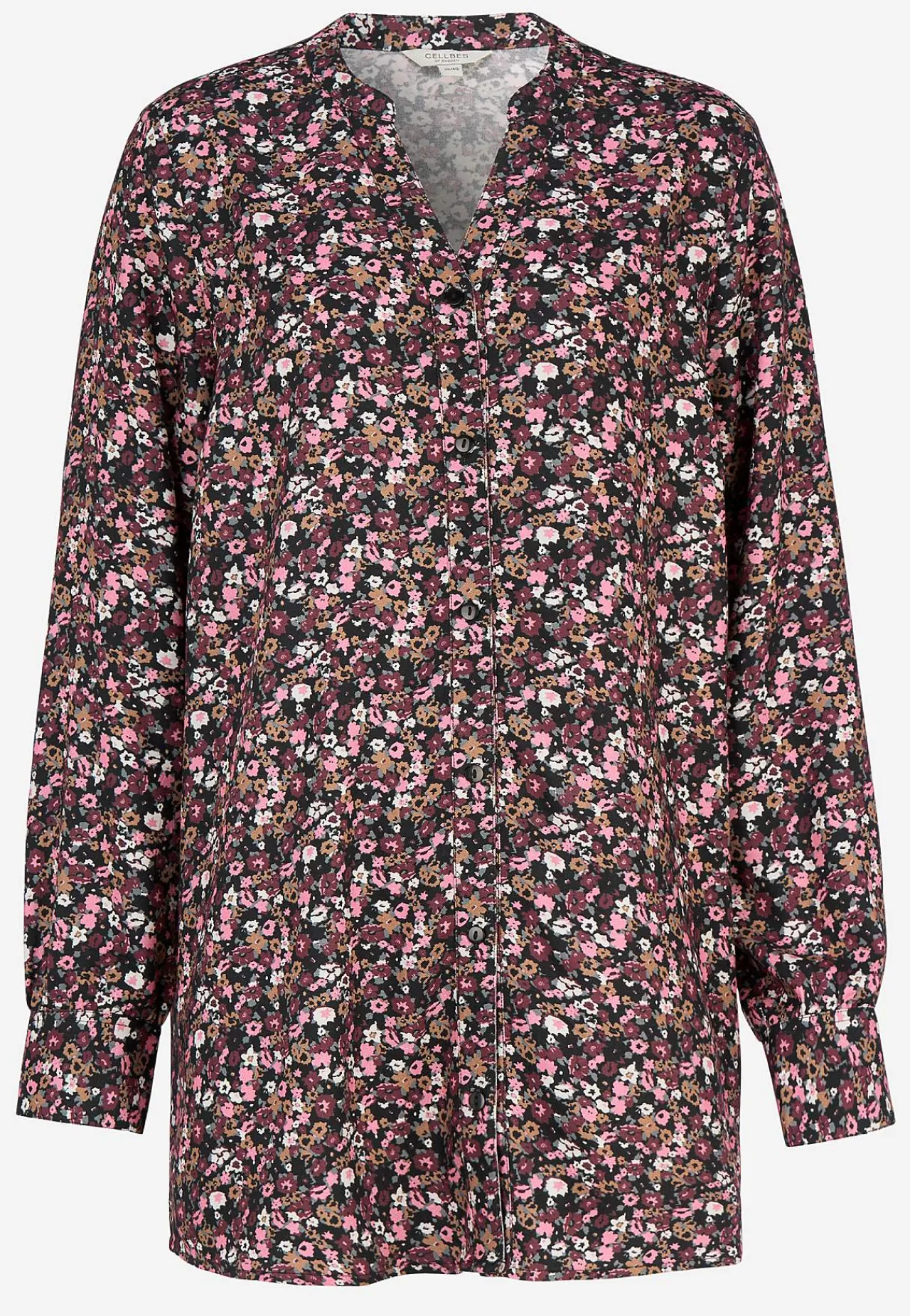 Mønstrede-Cellbes of Sweden Vævet tunika med knapper Sort / Rosa / Blomstret
